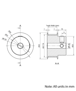 Technical Drawing Of Timing Belt Pulley - GT - 3MR - 30 Teeth - 15mm Belt - 1/4 Bore
