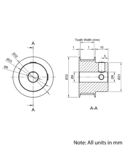 Technical Drawing Of Timing Belt Pulley - GT - 3MR - 30 Teeth - 6mm Belt - 8mm Bore