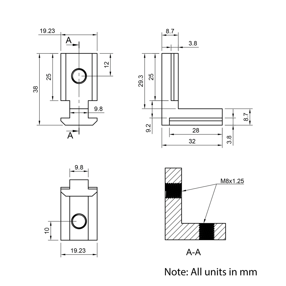 Technical Drawing Of Heavy Duty Inner Link Connector - Butt - Inside - 40 & 45 Series - With Fixings