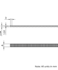 Technical Drawing Of Open Timing Belt - GT - 3MR - Neoprene - 6mm - 1000mm