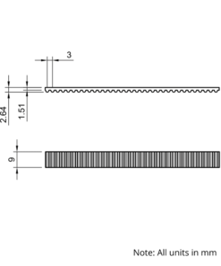 Technical Drawing Of Open Timing Belt - GT - 3MR - EPDM - 9mm - 1000mm