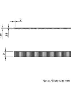 Technical Drawing Of Open Timing Belt - GT - 2MR - PU - 9mm - 1000mm