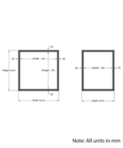 Technical Drawing Of Cuboid Frame - 20 Series - 1000x1000x1000mm - Silver