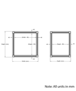 Technical Drawing Of Cuboid Frame - 40 Series - 500x500x500mm - Silver