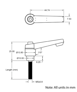 Technical Drawing Of Adjustable Handle - M5 - 8mm