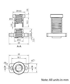 Technical Drawing Of Lead Screw Anti-backlash Round Flanged Nut - Tr8*4-2P (2 Start) - Spanner Flat - POM - With Spring