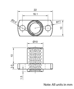Technical Drawing Of Lead Screw Round Flanged Nut - Tr8*4-2P (2 Start) - Spanner Flat - Brass
