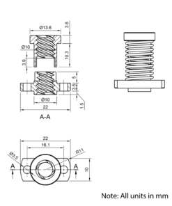 Technical Drawing Of Lead Screw Anti-backlash Round Flanged Nut - Tr8*8-2P (4 Start) - Spanner Flat - POM - With Spring