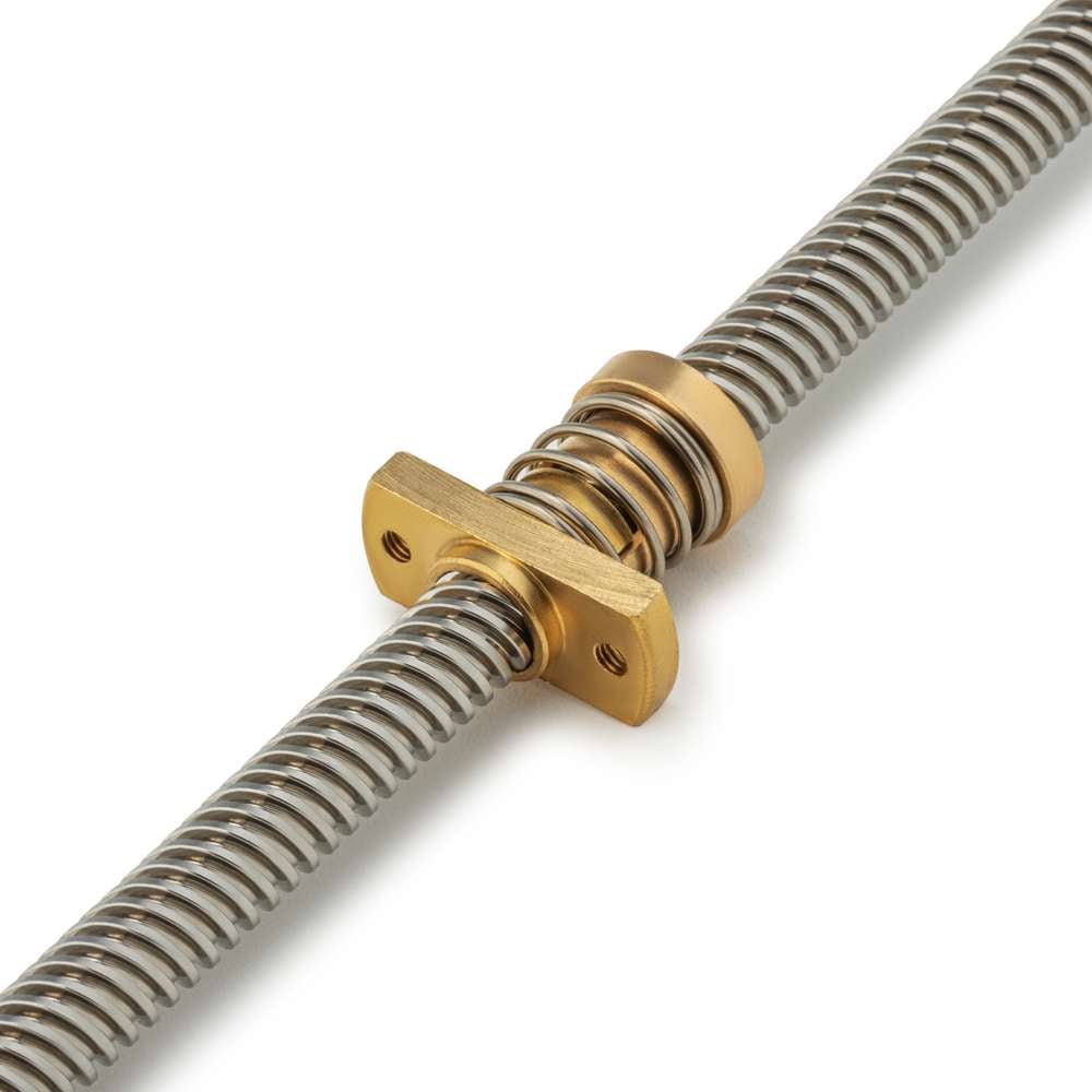 Lead Screw Anti-backlash Round Flanged Nuts - Tr8*8-2P (4 Start) - Spanner Flat - Brass - With Spring On Lead Screw