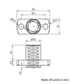 Technical Drawing Of Lead Screw Round Flanged Nut - Tr8*8-2P (4 Start) - Spanner Flat - Brass