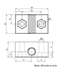 Technical Drawing Of Lead Screw Nut Block - Tr8*2-2P (1 Start) - Stand Off - POM