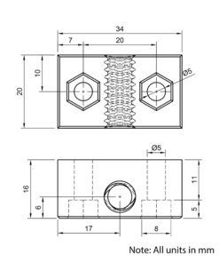Technical Drawing Of Lead Screw Nut Block - Tr8*4-2P (2 Start) - Stand Off - POM