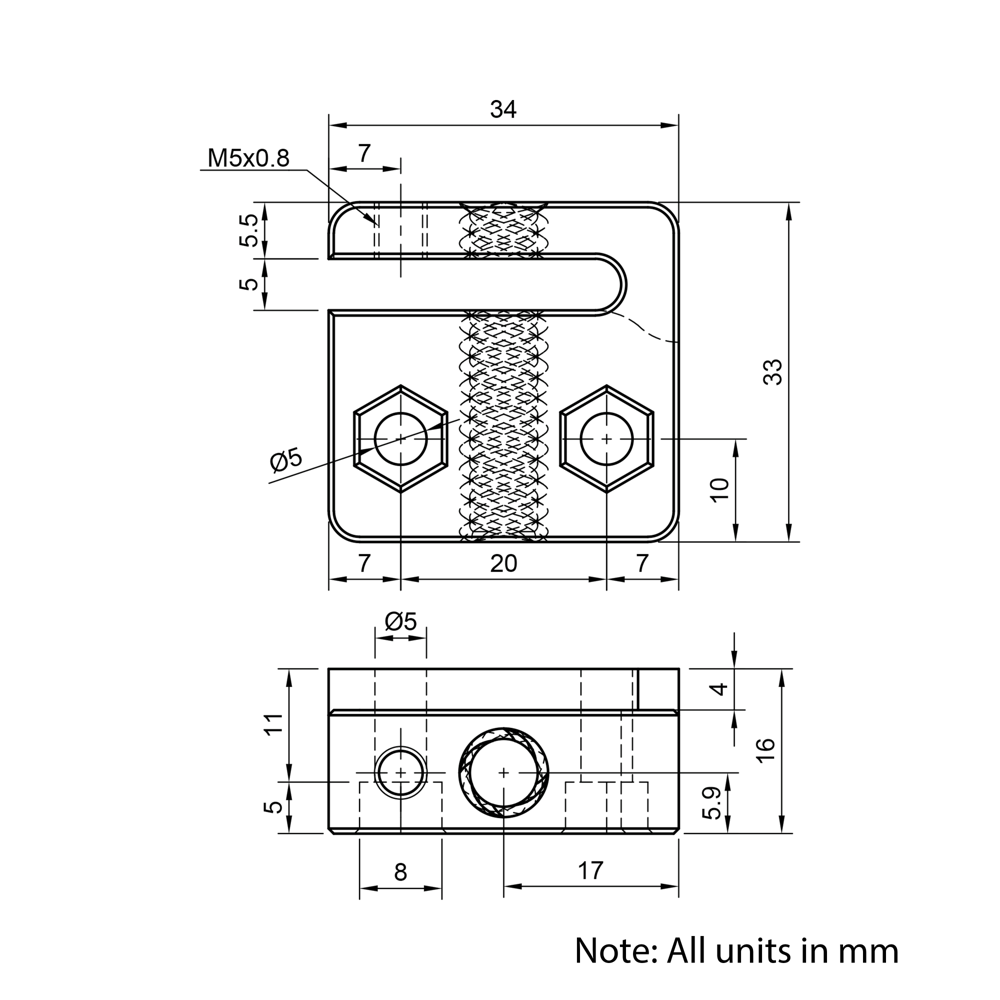 Technical Drawing Of Lead Screw Anti-backlash Nut Block - Tr8*8-2P (4 Start) - Stand Off - POM