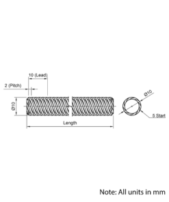 Technical Drawing Of Lead Screw - Tr10*10-2P (5 Start) - Cut To Size