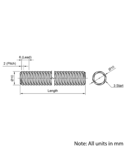 Technical Drawing Of Lead Screw - Tr10*6-2P (3 Start) - Cut To Size