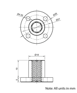 Technical Drawing Of Lead Screw Round Flanged Nut - Tr12*12-2P (6 Start) - Brass