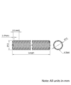 Technical Drawing Of Lead Screw - Tr12*8-2P (4 Start) - Cut To Size