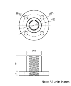 Technical Drawing Of Lead Screw Round Flanged Nut - Tr12*8-2P (4 Start) - Brass