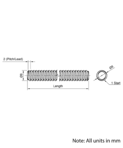 Technical Drawing Of Lead Screw - Tr8*2-2P (1 Start) - Cut To Size