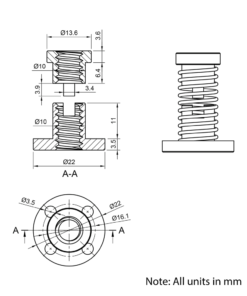 Technical Drawing Of Lead Screw Anti-backlash Round Flanged Nut - Tr8*2-2P (1 Start) - POM - With Spring
