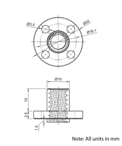 Technical Drawing Of Lead Screw Round Flanged Nut - Tr8*2-2P (1 Start) - POM