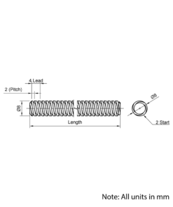 Technical Drawing Of Lead Screw - Tr8*4-2P (2 Start) - Cut To Size