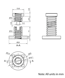 Technical Drawing Of Lead Screw Anti-backlash Round Flanged Nut - Tr8*4-2P (2 Start) - POM - With Spring