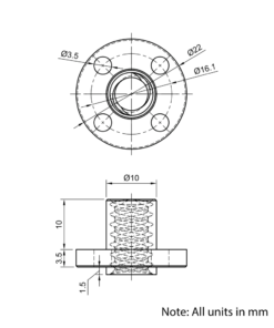 Technical Drawing Of Lead Screw Round Flanged Nut - Tr8*4-2P (2 Start) - Brass