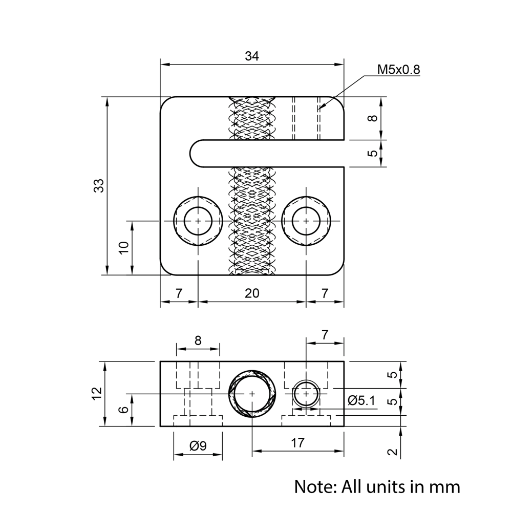 Technical Drawing Of Lead Screw Anti-backlash Nut Block - Tr8*8-2P (4 Start) - POM