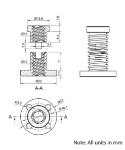 Technical Drawing Of Lead Screw Anti-backlash Round Flanged Nut - Tr8*8-2P (4 Start) - POM - With Spring
