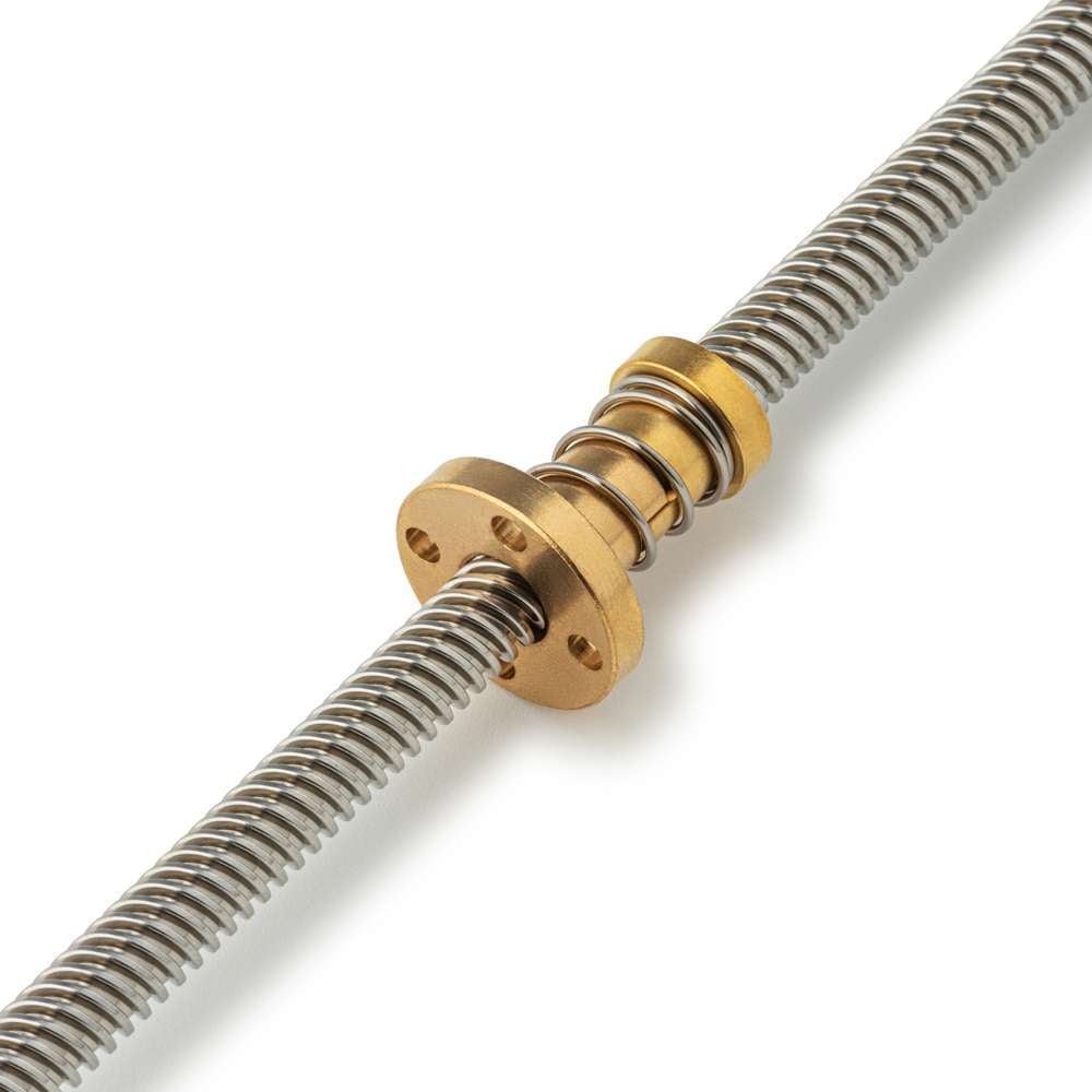 Lead Screw Anti-backlash Round Flanged Nuts - Tr8*8-2P (4 Start) - Brass - With Spring On Lead Screw