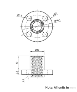 Technical Drawing Of Lead Screw Round Flanged Nut - Tr8*8-2P (4 Start) - Brass