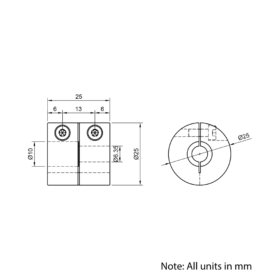Technical Drawing Of Rigid Shaft Coupling - 1/4 - 10mm
