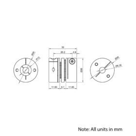 Technical Drawing Of Disc Flexible Shaft Coupling - 1/4 - 12mm
