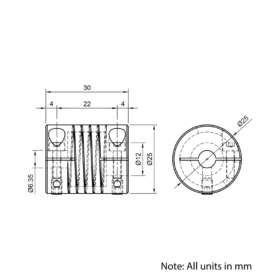 Technical Drawing Of Helical Beam Flexible Shaft Coupling - 1/4 - 12mm