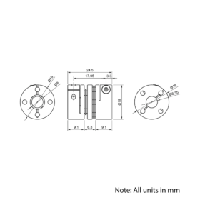 Technical Drawing Of Disc Flexible Shaft Coupling - 1/4 - 8mm