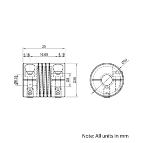 Technical Drawing Of Helical Beam Flexible Shaft Coupling - 1/4 - 8mm