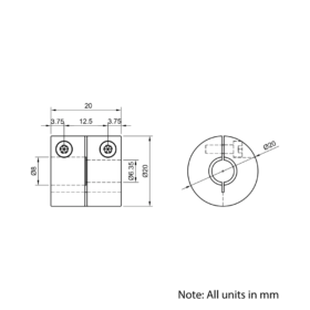 Technical Drawing Of Rigid Shaft Coupling - 1/4 - 8mm
