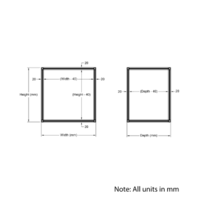 Technical Drawing Of Cuboid Frame - 20 Series - 1000x1000x1000mm - Silver