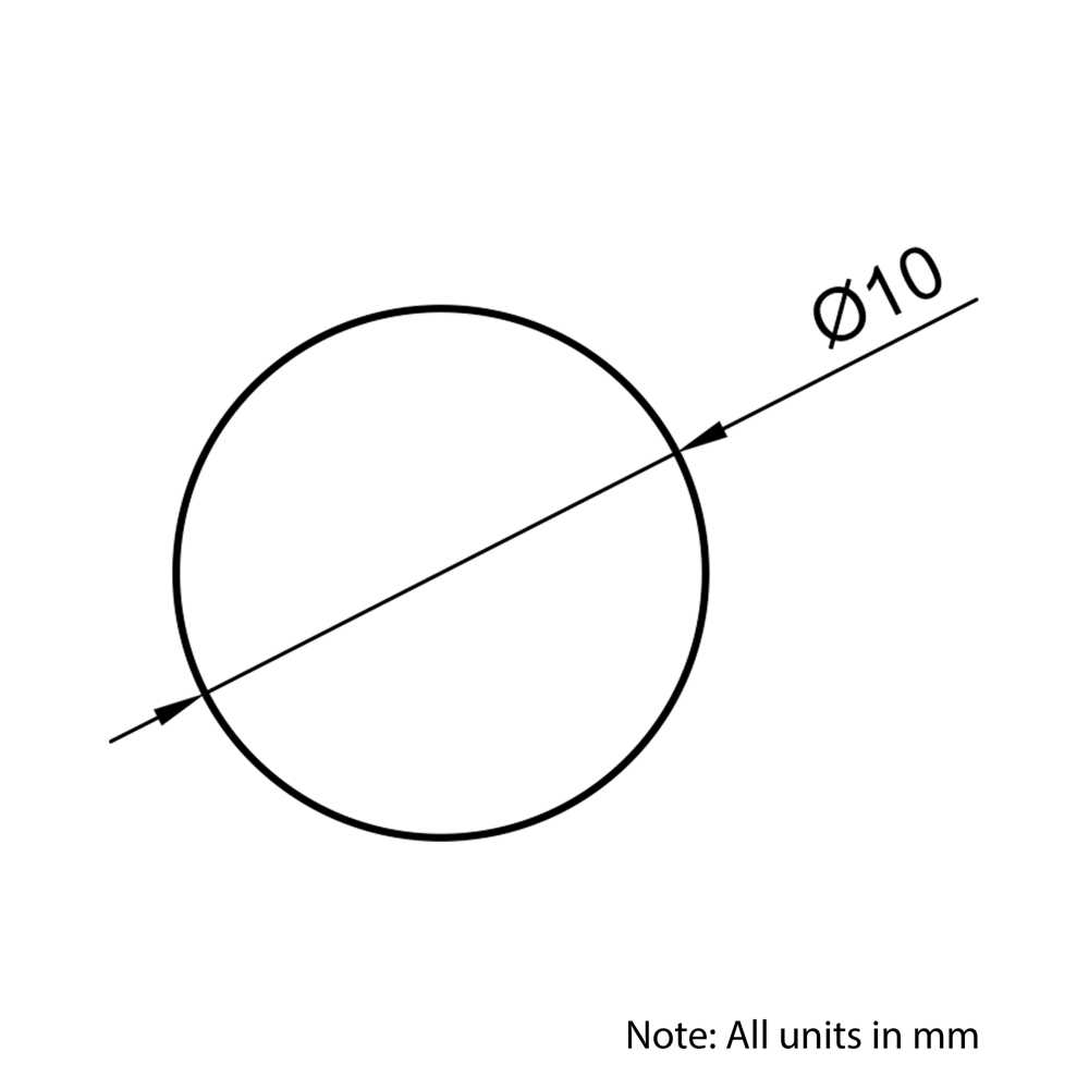Technical Drawing of Hardened Ground Linear Shaft - 10mm - Cut To Size