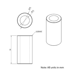 Technical Drawing Of Aluminium Spacer - 10mm - 30mm