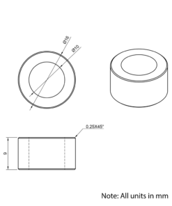 Technical Drawing Of Aluminium Spacer - 10mm - 9mm