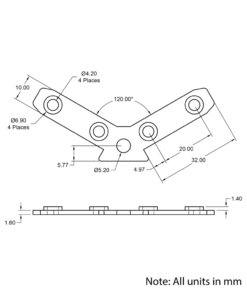 Technical Drawing Of Inner Link Connector - Angle - 120 Degree - With Fixings