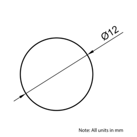 Technical Drawing of Hardened Ground Linear Shaft - Chrome Plated - 12mm - Cut To Size