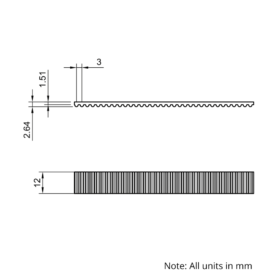 Technical Drawing Of Open Timing Belt - GT - 3MR - Neoprene - 12mm - 1000mm