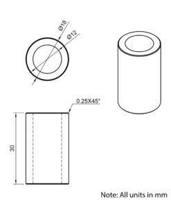Technical Drawing Of Aluminium Spacer - 12mm - 30mm