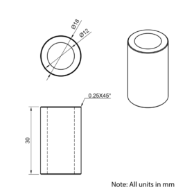 Technical Drawing Of Aluminium Spacer - 12mm - 30mm