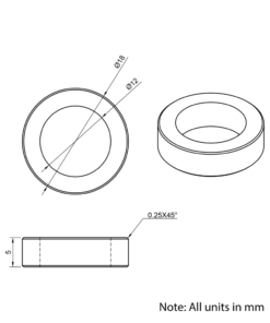 Technical Drawing Of Aluminium Spacer - 12mm - 5mm