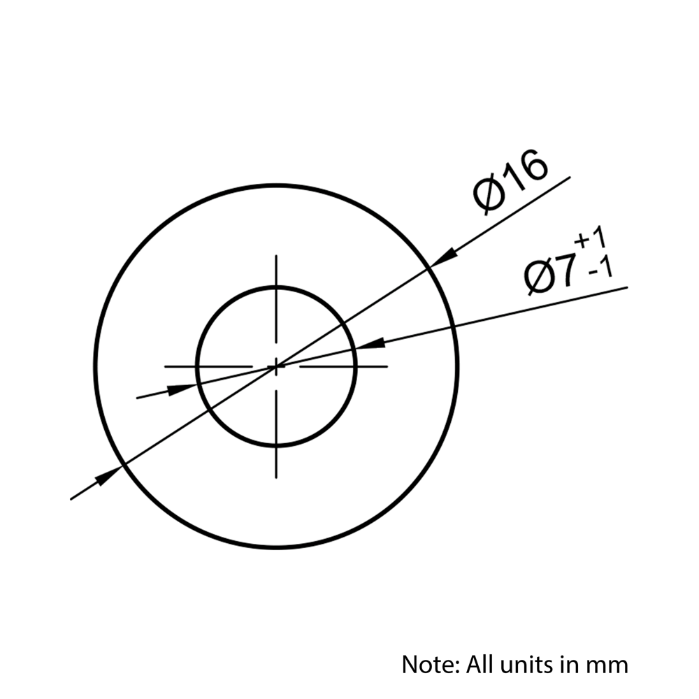 Technical Drawing of Hardened Ground Linear Shaft - Hollow - 16mm - Cut To Size