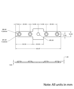 Technical Drawing Of Inner Link Connector - Multiway - 2 Way - With Fixings